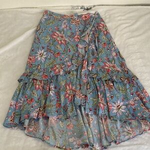 LOFT Floral Ruffled Midi Skirt